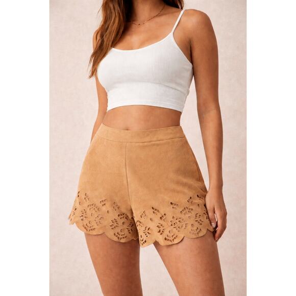 Stella Luce Pants - New Stella Luce Tan Faux Suede Scalloped Shorts Boho Size Large